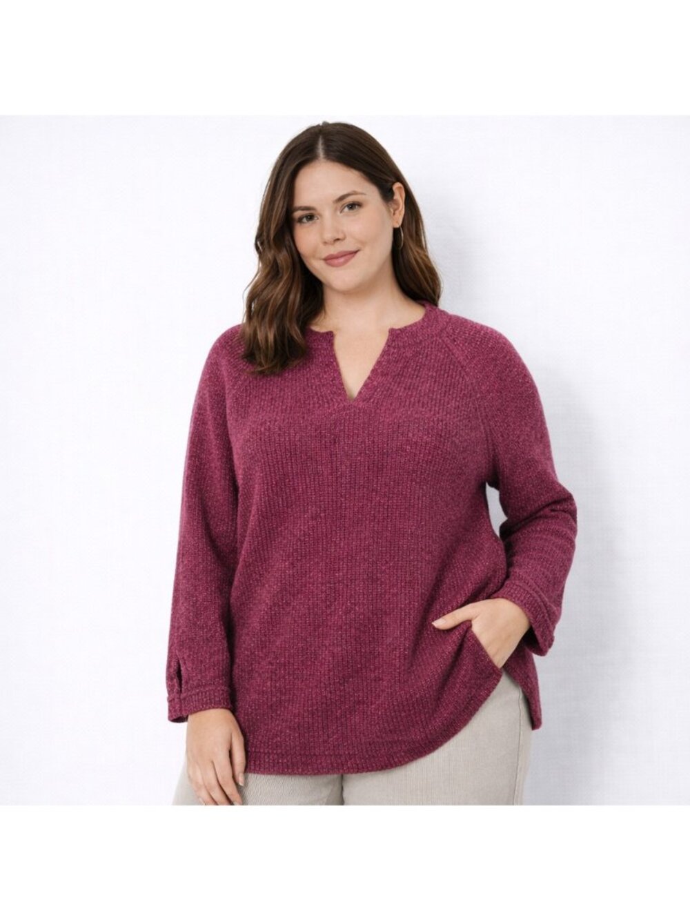 Pure Jill Womens Medium Berry Knit Sweater Relaxed Fit Cotton Blend Pullover